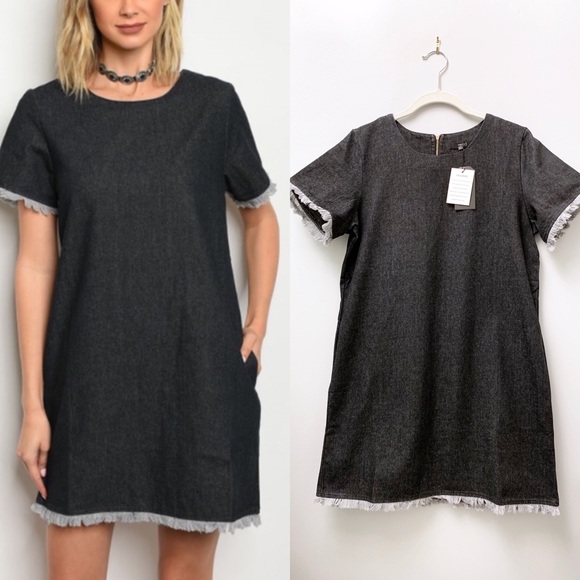 black denim shift dress